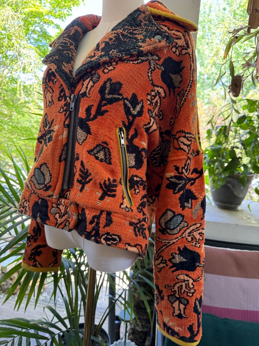 RARE 🔸Free People Mosaic Printed Moto Jacket Size Medium - Picture 10 of 17